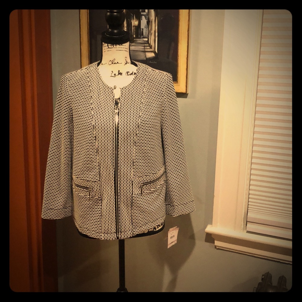 Kasper Zip-Up Jacquard Textured Knit Blazer (6)